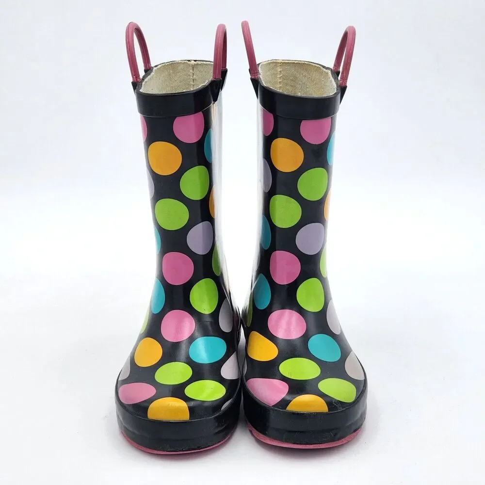Western Chief Kids Polka Dot Rain Boots Multi Dotty Black Toddler's Size 12